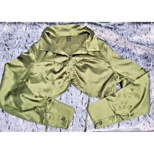 Shein Women Satin Green Olive Crop Top Size L
